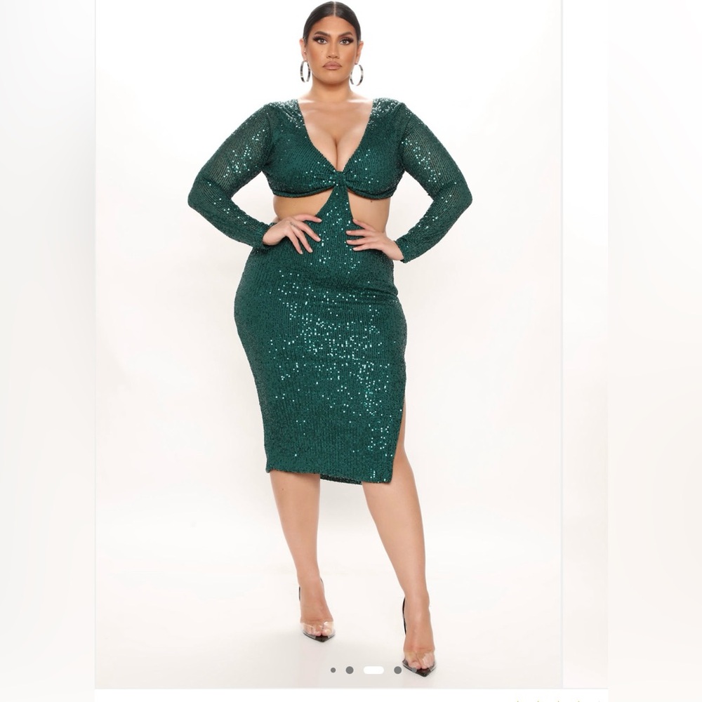 Fashion Nova Green Sequin Midi Dress